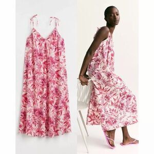 H&M Cotton Voile A-line Dress Pink Floral Size Large